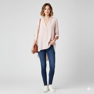 Aritzia Babaton Women's Top Julien Blouse V-neck 3/4 length sleeve Pink Size XS